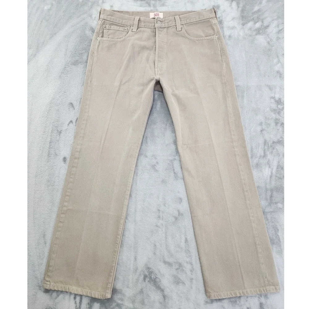 Vintage Levi's 501 Jeans Mens 36x30 Tan Beige Button Fly Denim Straight Leg‎